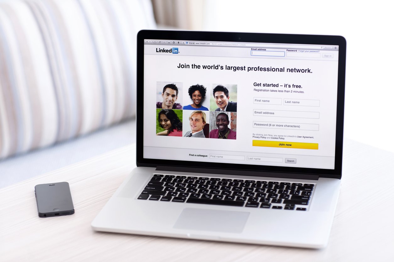 LinkedIn login page on laptop