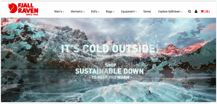 Fjällräven homepage banner for cold climates.